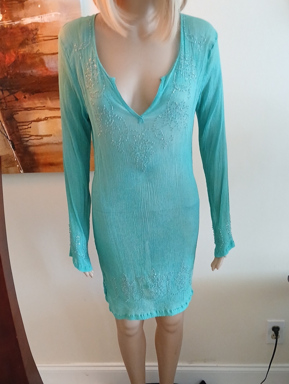 Turquoise Long-Sleeve Tunic, Size S.